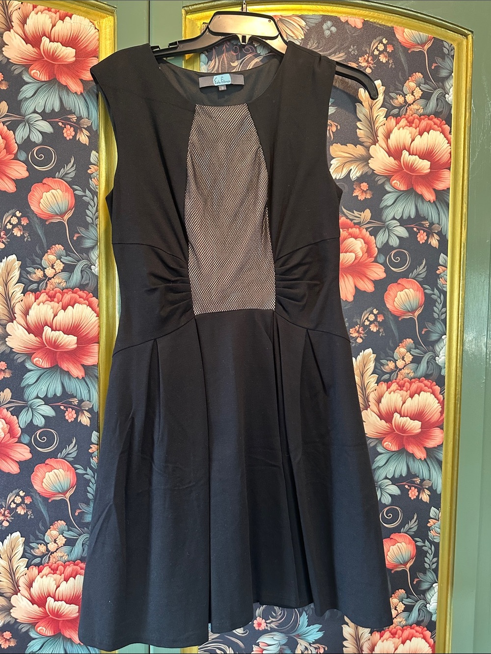 Eva Franco Black Fit-and-Flare Mini Dress with Mesh Panel